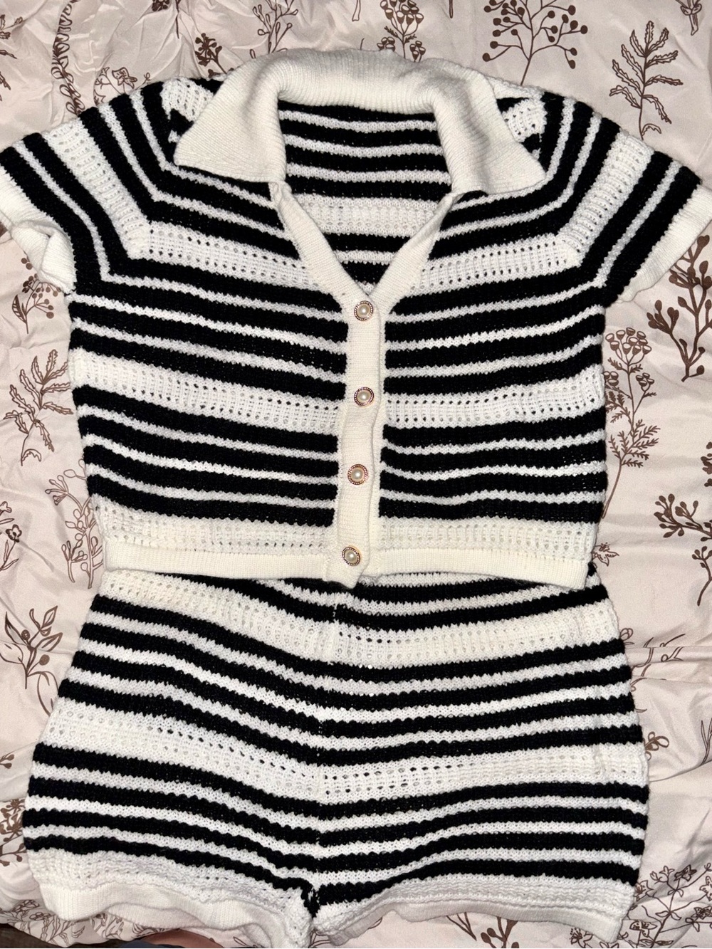 Striped Black & White Knit Two-Piece Set